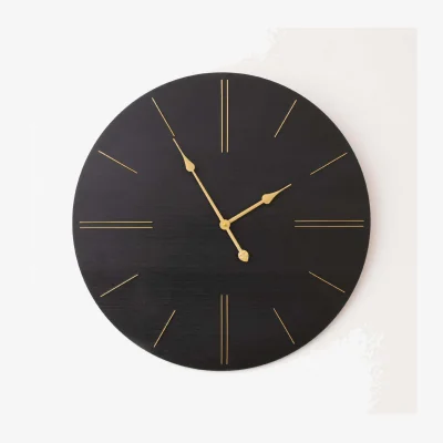 The Range Large Black Wooden Grain & Gold Detailed Wall Clock - 70cm X 70cm