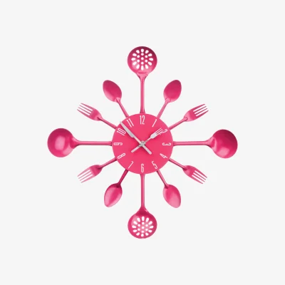 The Range Romero 33cm Dia Hot Pink Cutlery Metal Wall Clock - Pink
