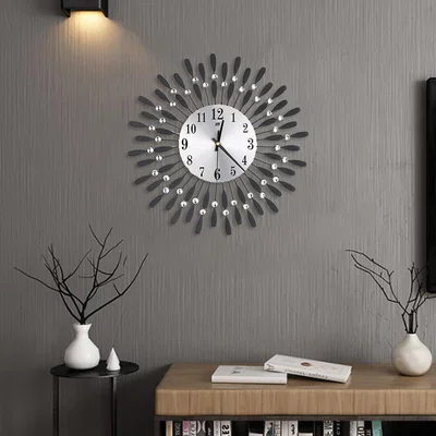 The Range 3D Silent Drop-Shape Metal Wall Clock with Crystal Decoration - Black