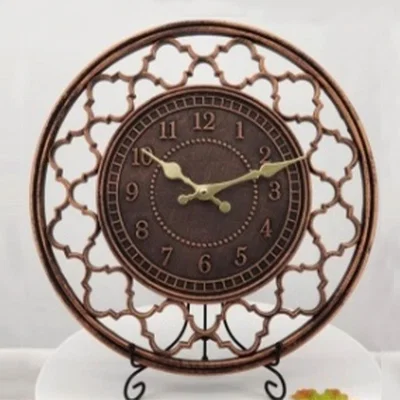 The Range Vintage Resin Hanging Round Wall Clock Hollow Floral Effect Home Decor 15inch - Brown