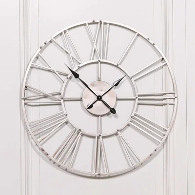 The Range Silver Wall Clock Roman Numerals with Black Hands - Silver