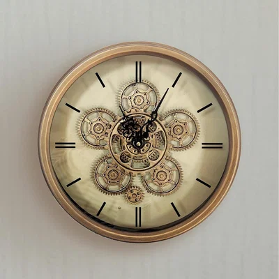 The Range Vanity Living Round Glass Front Gear Wall Clock - Gold / 36cm
