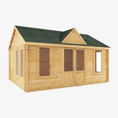 The Range 5.3m x 4m Wooden Clock Tower Log Cabin - 44mm Thickness - Brown