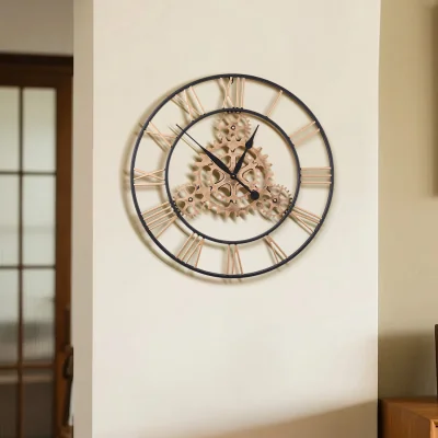 The Range 75CM Retro Non-Ticking Gear Wall Clock - Gold