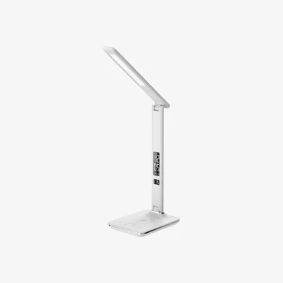The Range Ares Desk LED Lamp with Wireless Charging Pad and Clock - White