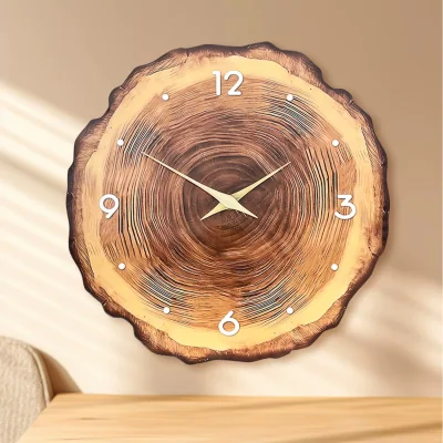 The Range Wooden Ring Wall Clock with Solid Wood Texture - brown