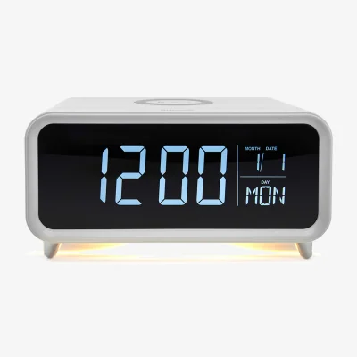 The Range Groove Athena Alarm Clock with Wireless Charging Pad and Night Light White - Black
