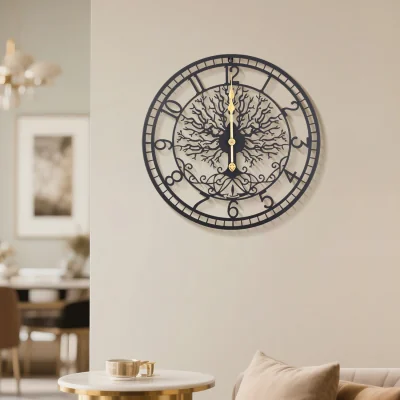 The Range Large Tree of Life Metal Wall Clock - Black + Gold