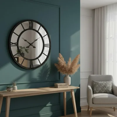 The Range Double Row Roman Numeral Round Beaded Vintage Wall Clock -  Black