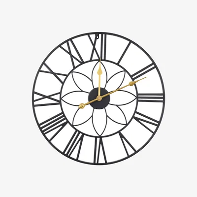 The Range 24 Inch Classic Metal Decorative Non-Ticking Wall Clock - Black + Gold