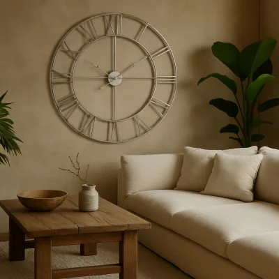 The Range Wyld Haus 800mm Industrial Silver Open-Frame Wall Clock with Roman Numerals - Silver