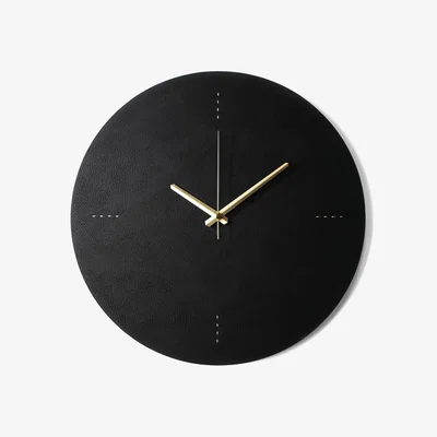 Wolf & Badger Leather Wall Clock - Black Large Roarcraft