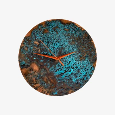 Wolf & Badger Blue / Brown Handmade Solid Copper Wall Clock With Verdigris Patina,  Color Ocean Blue | Anatoliacraft