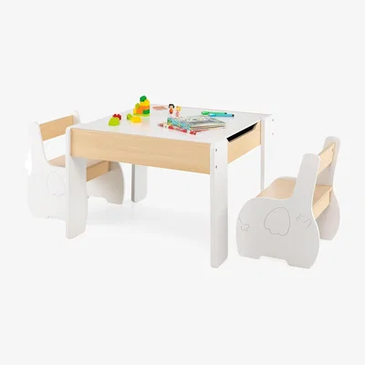 The Range Children Study Desk with 2 Chairs - White