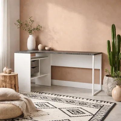The Range Billabong L-Shaped Corner Desk in White and Grey with 2 Drawers - White and Grey