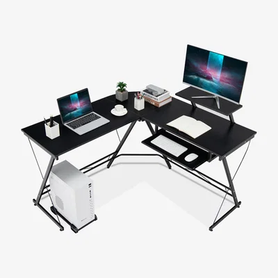 The Range L-Shaped Computer Desk Home Office Corner Workstation - Black