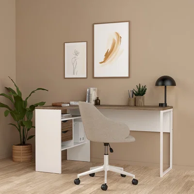 The Range Function Plus Corner Desk 2 Drawers - White & Truffle Oak