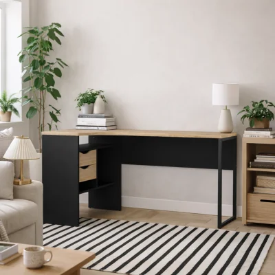The Range Wyld Haus Billabong L-Shaped Corner Desk - Black Matt and Natural Oak - Black Matt and Natural Oak