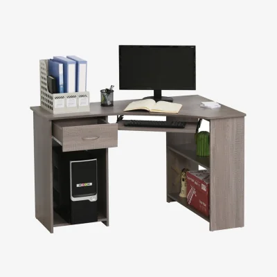 The Range L Shaped Corner Computer Desk 2 Shelves Wide Worktop  - GREY