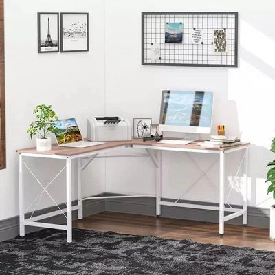 The Range Corner Wooden Home Office Desk - Natural and White