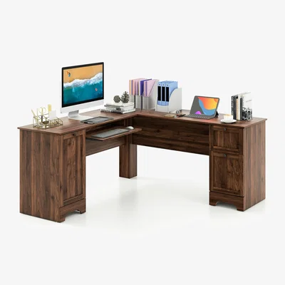 The Range L Shape Corner Computer Desk - Brown