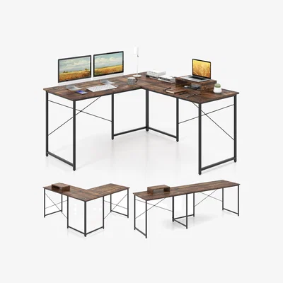 The Range L-Shaped Computer Desk Corner Desk  - Brown