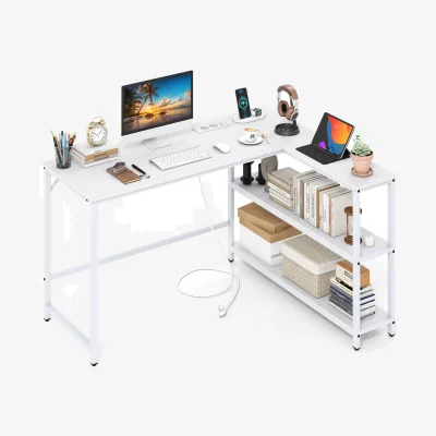 The Range Corner Computer Desk with Charging Station - White