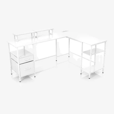 The Range L shaped Reversible Corner Desk with Monitor Stand-White - White