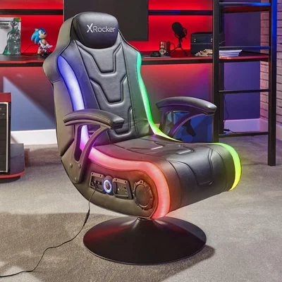 Dunelm X Rocker Monsoon 4.1 Stereo Audio Gaming Chair with Vibrant LED Lighting Black
