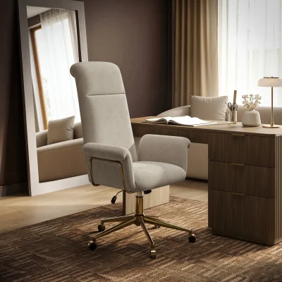 Furniture123 Beige Chenille High Back Swivel Office Chair - Effie
