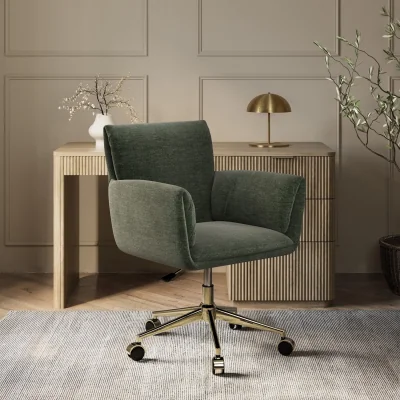 Furniture123 Green Chenille Swivel Office Chair - Reed
