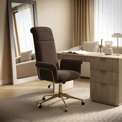 Furniture123 Brown Velvet High Back Swivel Office Chair - Effie