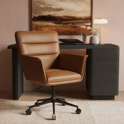 Furniture123 Tan Faux Leather Swivel Office Chair - Hugh