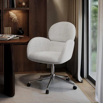 Furniture123 Beige Boucle Swivel Office Chair - Joelle