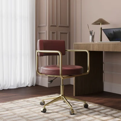 Furniture123 Burgundy Faux Leather Swivel Office Chair - Soren
