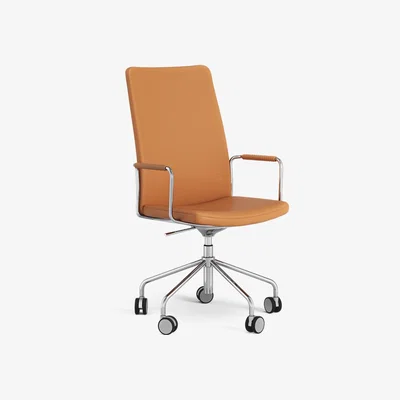 Nordic Nest Swedese Stella high office chair can be raised/lowered without tilting Leather elmosoft 54035 cognac chrome adjustable seat height