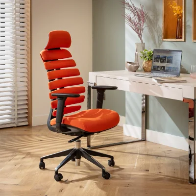 Quatropi Modern Ergonomic Office Chair Home Desk Computer Black Orange Fabric