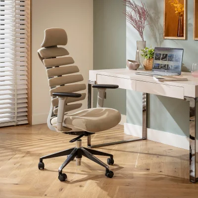 Quatropi Modern Ergonomic Office Chair Home Desk Computer Grey Beige Fabric