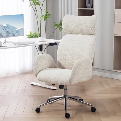 The Range HOMCOM Office Chair with Adjustable Headrest Comfy Desk Chair - Light Grey