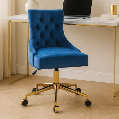 The Range Anita Blue Velvet and Gold Base Home Office Chair - Blue