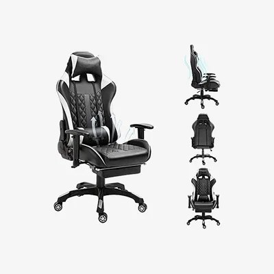 The Range Gaming Chair With Footrest Adjustable Lumbar Support Headrest And 2D Armrest - White