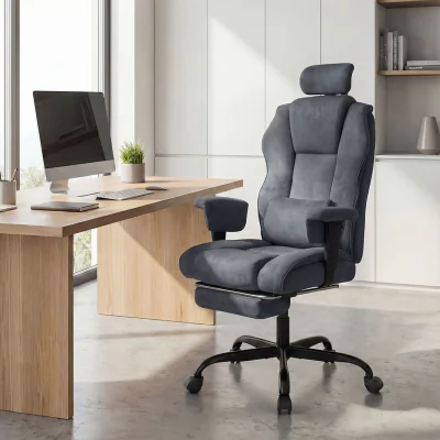 The Range Ergonomic Office Chair Suede Fabric Wide Seat 155 Recline Footrest - Grey