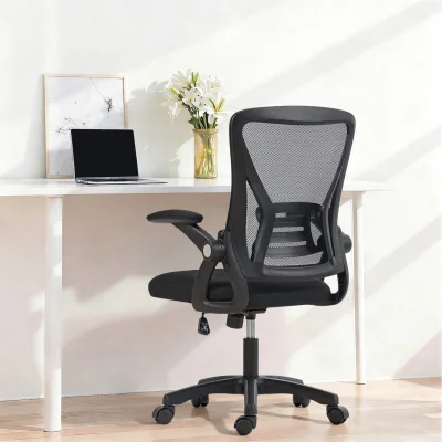 The Range HOMCOM Mesh Office Chair with Flip-up Armrests Lumbar Support - Black