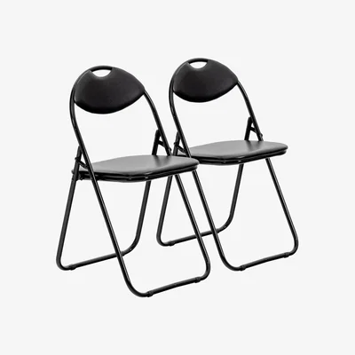 The Range Padded Folding Metal Chairs - Pack of 2 - Black