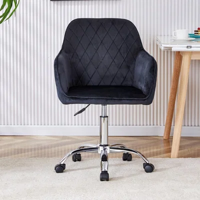 The Range Leisure Office Chair Velvet Swivel with Wheels Desk Computer - Black