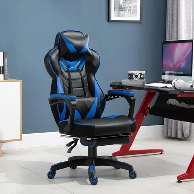 The Range Ergonomic Reclining Gaming Chair with Manual Footrest - Black and Blue