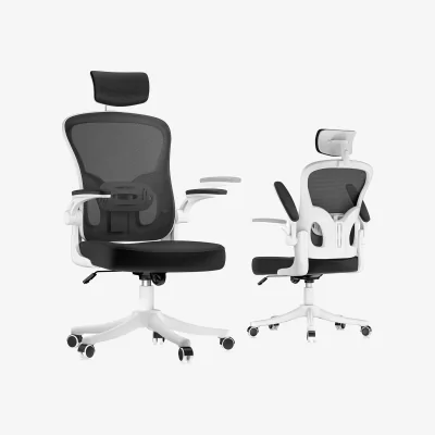 The Range Breathable Mesh Office Chair with Adjustable Headrest and Lumbar Support - Black and White