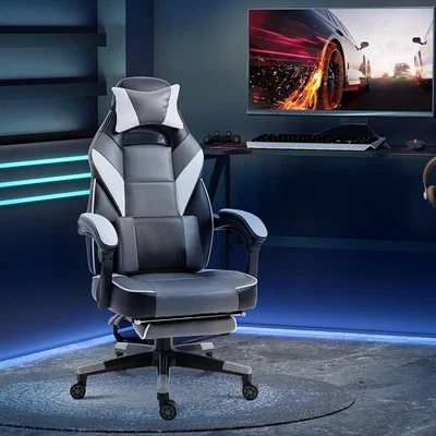 The Range Gaming Chair Computer Chair with Footrest Headrest and Lumbar Pillow - Grey, Black, White