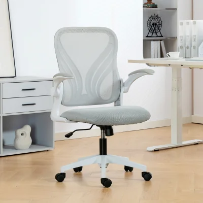 The Range HOMCOM Mesh Office Chair with Foldable Backrest - Light Grey