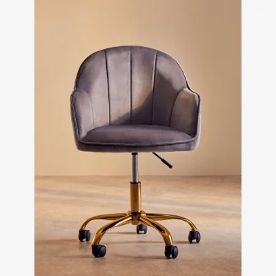 The Range Brent Grey Velvet And Gold Base Home Office Chair - Grey